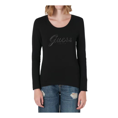 T-shirt Donna a maniche lunghe, con script logo decorato con strass